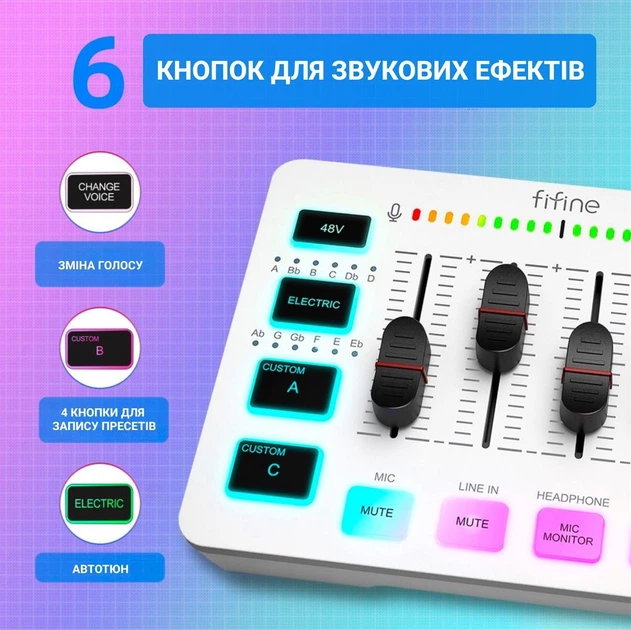 Мікшерний пульт Fifine SC3W - Фото 5 Мікшерний пульт Fifine SC3W - изображение 5