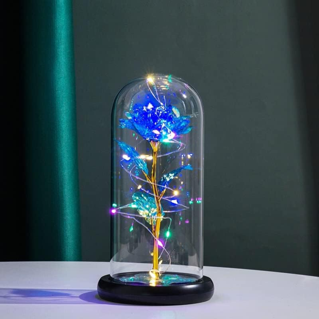 Блакитна троянда в колбі з LED-підсвіткою — декоративний світильник 18 см - зображення 3