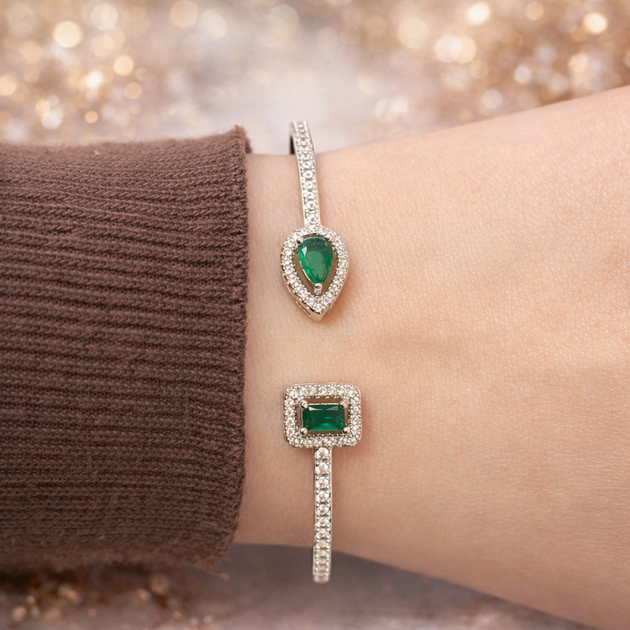 Браслет Квадрат-Крапля Silver-Green - Фото 2 Браслет Квадрат-Крапля Silver-Green - зображення 2