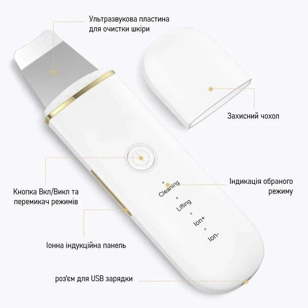 Ультразвуковой скрабер LURNOFY - прибор для чистки лица с EMS-лифтингом, глубокое очищение пор, тонизация кожи - изображение 3