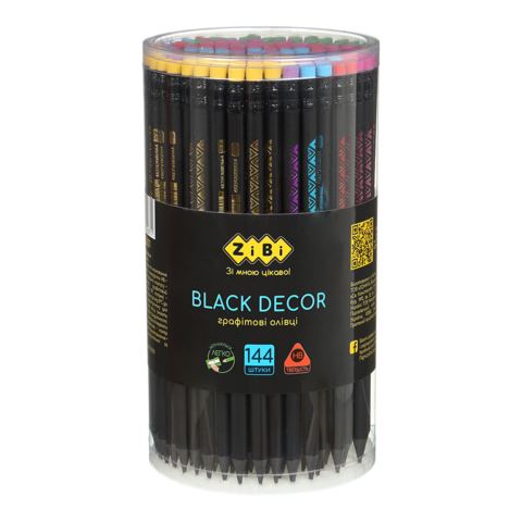 Олівець графітовий ZiBi 2321 HB BLACK DECOR з резинкою, трикутний пластиковий (144) /ZB.2321/ - зображення 3