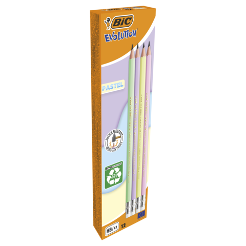 Олівець графітовий BIC Evolution Pastel HB, пластиковий, з ластиком (12) /bc518306/ - изображение 2