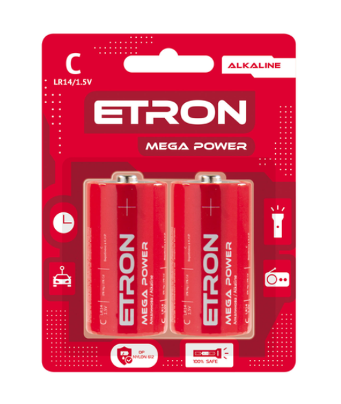 Батарейка ETRON LR14 1,5V Mega Power 2шт/упак. (ціна за уп) - Фото 1 Батарейка ETRON LR14 1,5V Mega Power 2шт/упак. (ціна за уп) - изображение 1