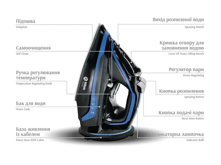 Утюг паровой беспроводной с керамической подошвой 3000Вт база 360 BITEK BT-1297B - изображение 6