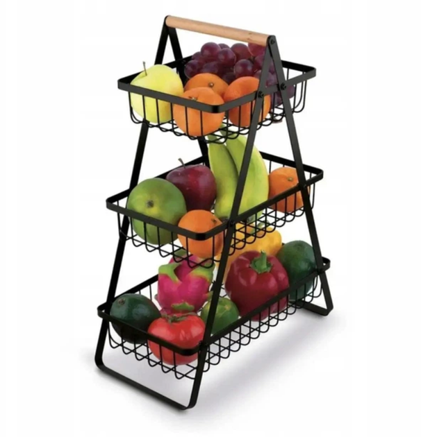 Корзина Triple Fruit Basket настольная, трехъярусная фруктовница с деревянной ручкой - изображение 3