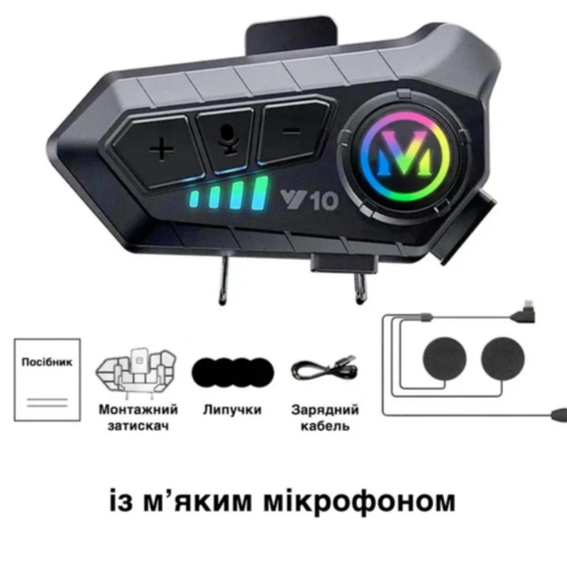 Мотогарнитура Y10 на шлем с мягким микрофоном и Bluetooth 5.3, беспроводная, черный - изображение 2