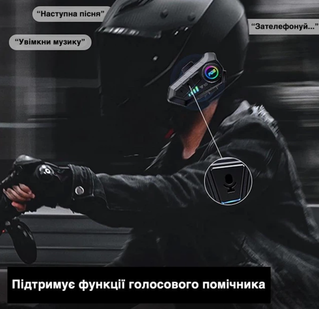 Мотогарнитура Y10 на шлем с мягким микрофоном и Bluetooth 5.3, беспроводная, черный - изображение 3