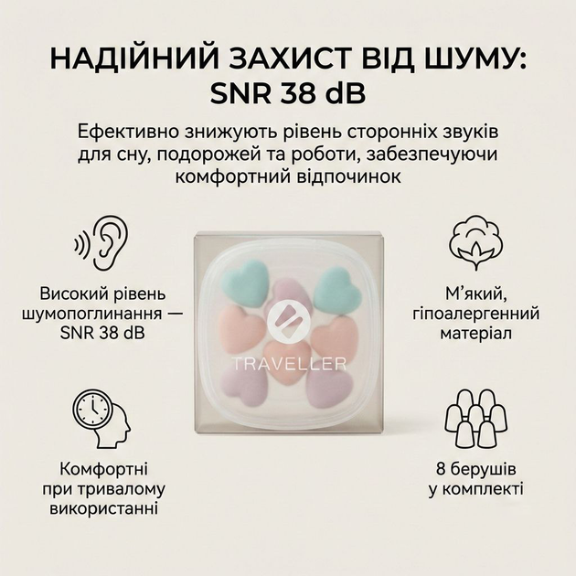Беруши для сна многоразовые с шумоподавлением от звуков храпа взрывов и выстрелов комплект защиты от шума с кейсом Pavlysh PO-8 - изображение 2