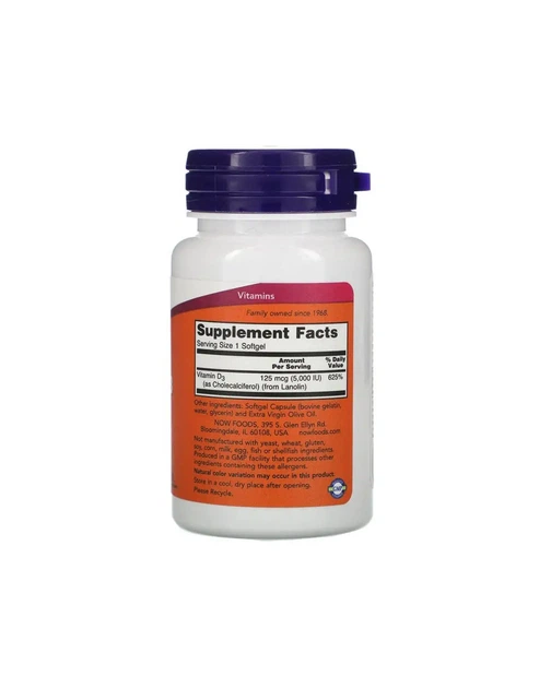 Витамин D3 5000 МЕ Now Foods 120 кап 733739003720 - изображение 2