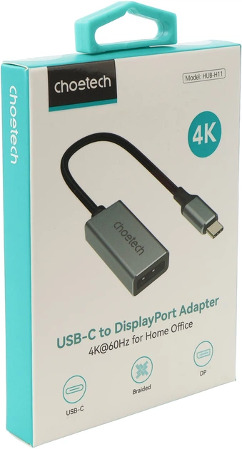 Адаптер-переходник CHOETECH USB-C на DP (HUB-H11-GY-V2) - Фото 5 Адаптер-переходник CHOETECH USB-C на DP (HUB-H11-GY-V2) - изображение 5