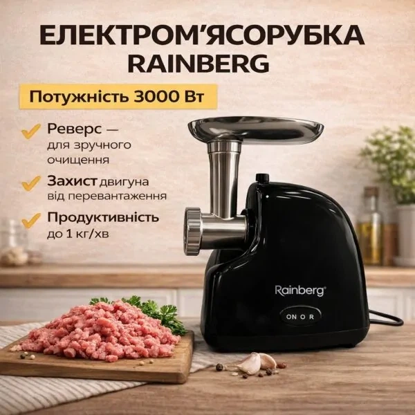 Електрична м'ясорубка Rainberg RB-2319 3000 Вт чорна - зображення 2