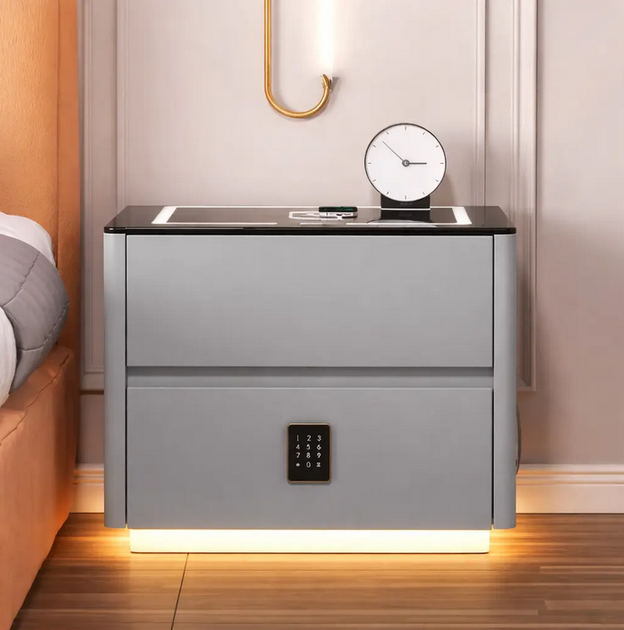 Смарт-тумба кровати из экокожи с LED-подсветкой, Серая 50×40×47 см - изображение 5