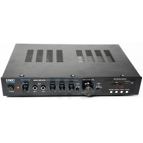 Підсилювач звука 2x200W Bluetooth + КАРАОКЕ 2мікрофони UKC AK-298BTB - изображение 2