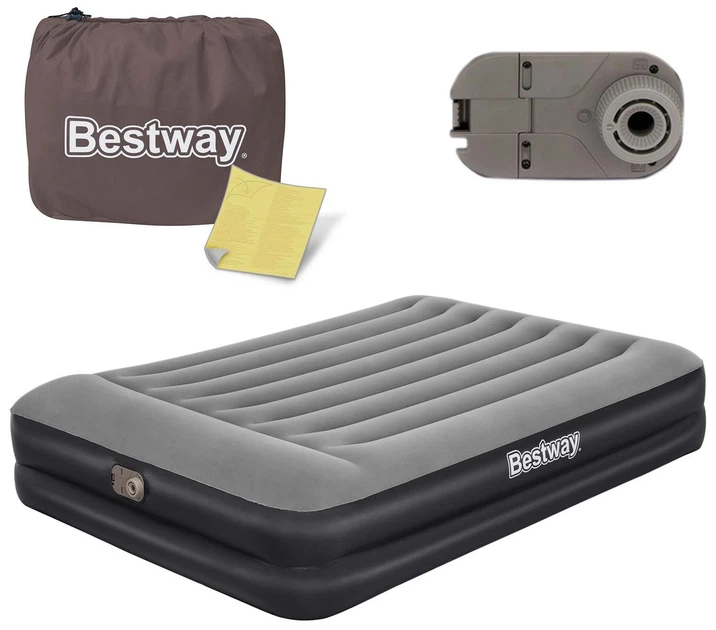 Надувний матрац Bestway з вбудованим електричним насосом 203 x 152 x 46 см сіро-чорний 67403 (6941607329597) - зображення 2