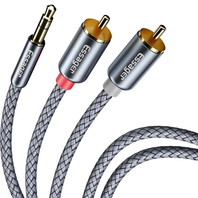 Инсертный кабель ESSAGER Monster 3.5mm Male to 2xRCA Male 2m Grey (EYPZJ-MYA0H) - изображение 2