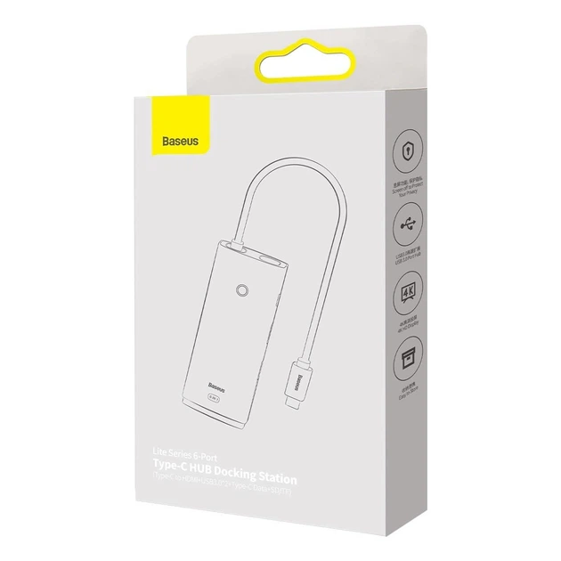 USB-хаб Baseus Lite Series USB-C to 2xUSB 3.0 + USB-C + HDMI 1.4 + SD/TF Black (WKQX050001) - изображение 6