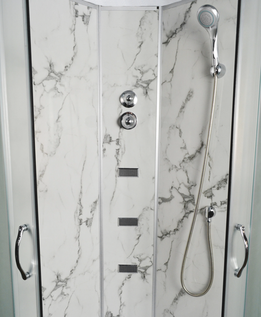 Гідробокс TKF TKF90/1 Білий Мармур WG 90×90×215 см, кутовий, сатиновий профіль, матове скло, низький піддон - изображение 3