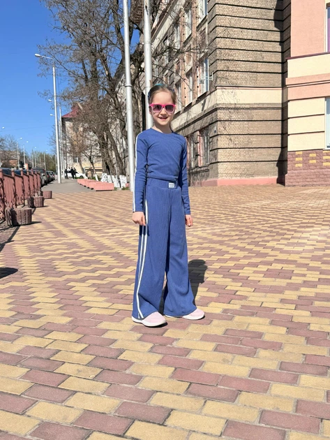 Комплект лонгслив+палаццо рубчик для девочки Rib SmileTime, деним, рост 146 LP3-02-12) - Фото 1 Комплект лонгслив+палаццо рубчик для девочки Rib SmileTime, деним, рост 146 LP3-02-12) - изображение 1