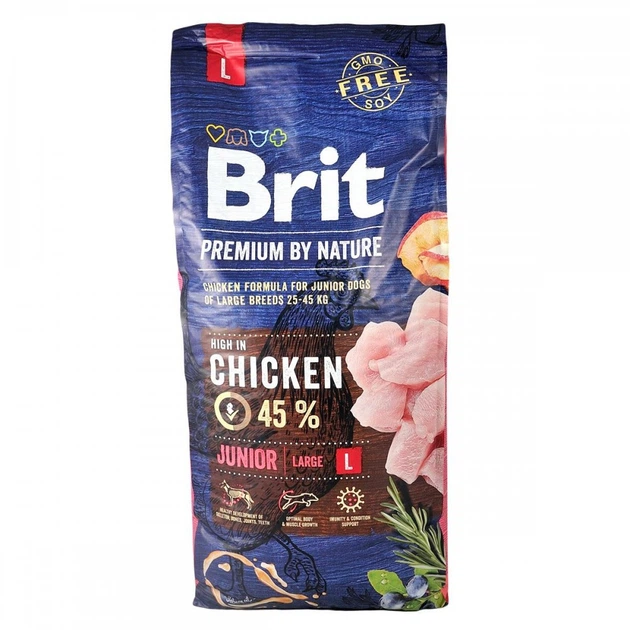 Корм сухой Brit Premium Dog Junior L для щенков и молодых собак крупных пород от 1 до 24 месяцев весом 25-45 кг с курицей - изображение 3