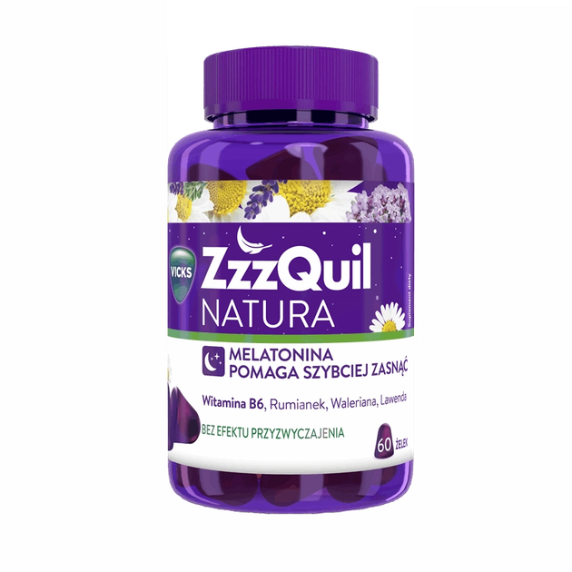 Вікс ZzzQuil Natura Vicks ZzzQuil Natura Мелатонін 1 мг — желе для сну з валеріаною, ромашкою та лавандою, смак лісових ягід, 60 шт - зображення 2