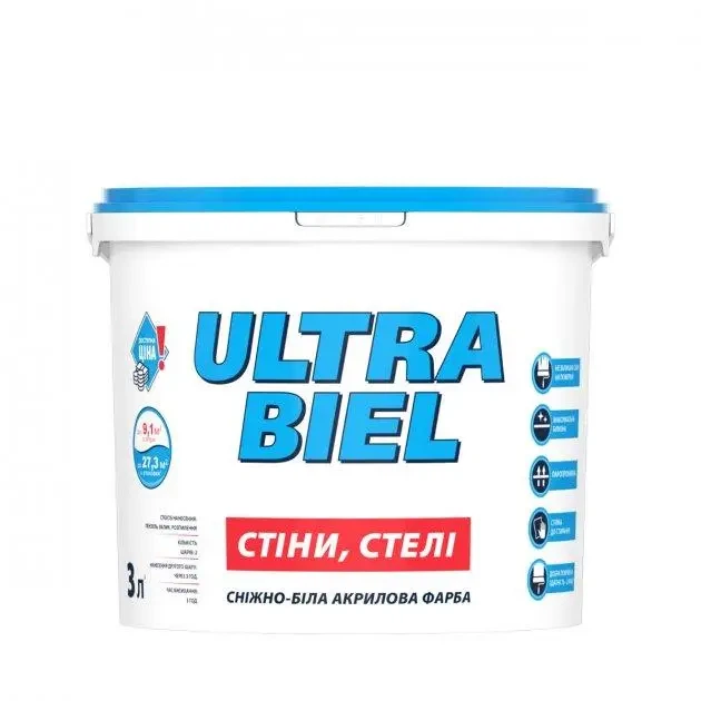 Краска акриловая водоэмульсионная Sniezka Ultra Biel белая 4,2 кг - Фото 1 Краска акриловая водоэмульсионная Sniezka Ultra Biel белая 4,2 кг - изображение 1
