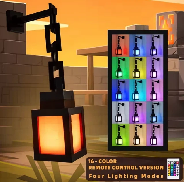 Настінний RGB нічник-ліхтар Minecraft 16 кольорів з пультом, акумулятор 500 mAh, Type-C, піксельний дизайн - изображение 2