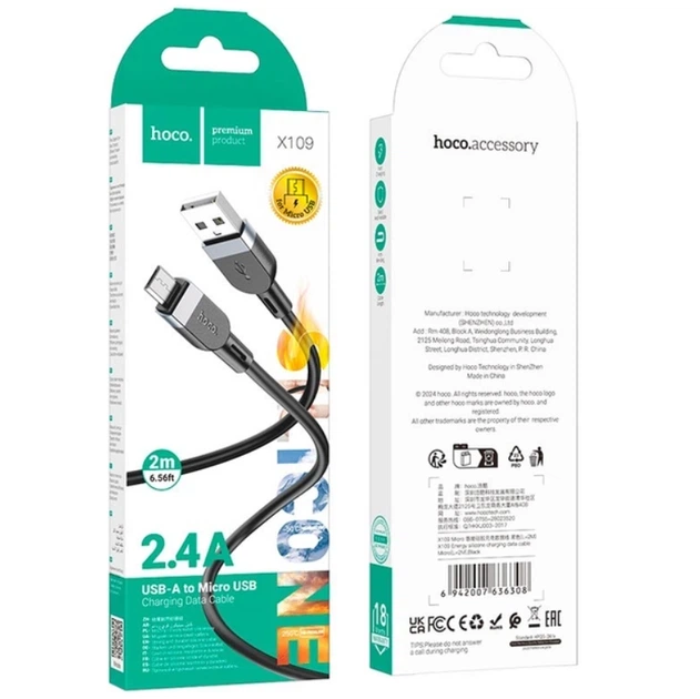 Кабель 2м Hoco X109 Energy Chargind Micro USB Black - Фото 1 Кабель 2м Hoco X109 Energy Chargind Micro USB Black - изображение 1