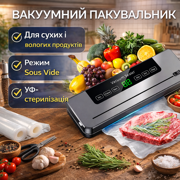 Вакуумний упаковувач сухих/вологих продуктів з УФ-стерилізацією в режимі Sous Vide - изображение 3