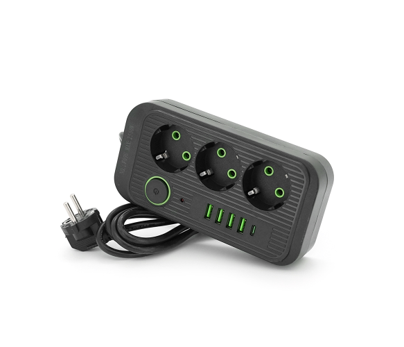 Сетевой фильтр-удлинитель QL-1091U 3 розетки 4-USB 1-Type-C черный - Фото 2 Сетевой фильтр-удлинитель QL-1091U 3 розетки 4-USB 1-Type-C черный - изображение 2