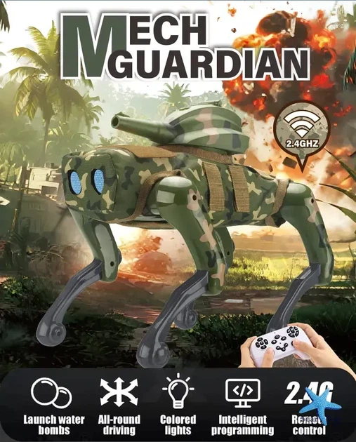 Интерактивный робот-собака для детей MECH GUARDIAN QF660-2M с искусственным интеллектом и функцией стрельбы орбизами.Зеленый - изображение 6
