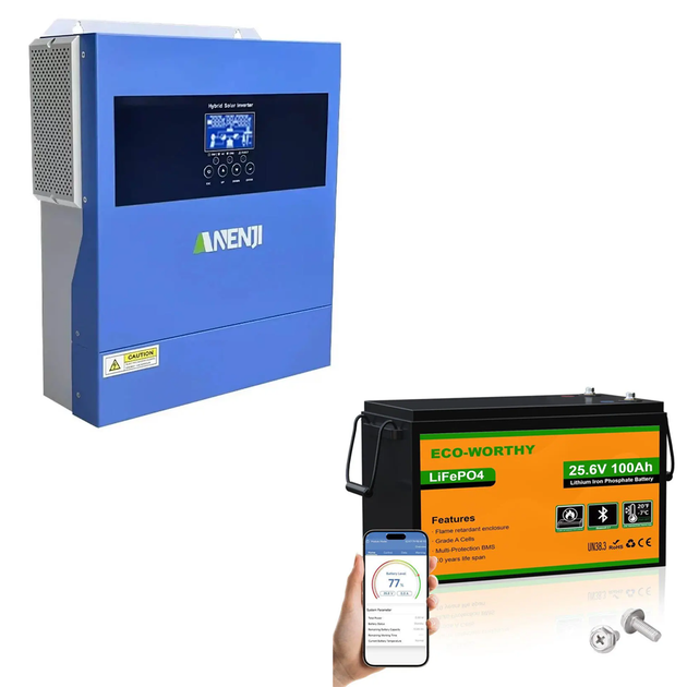 Комплект резервного питания 4кВт: инвертор Anenji ANJ-4000W 24V Wi-Fi 4кВт + аккумулятора LiFePO4 Eco-Worthy 25.6V 100Ач 2560Wh - Фото 1 Комплект резервного питания 4кВт: инвертор Anenji ANJ-4000W 24V Wi-Fi 4кВт + аккумулятора LiFePO4 Eco-Worthy 25.6V 100Ач 2560Wh - изображение 1