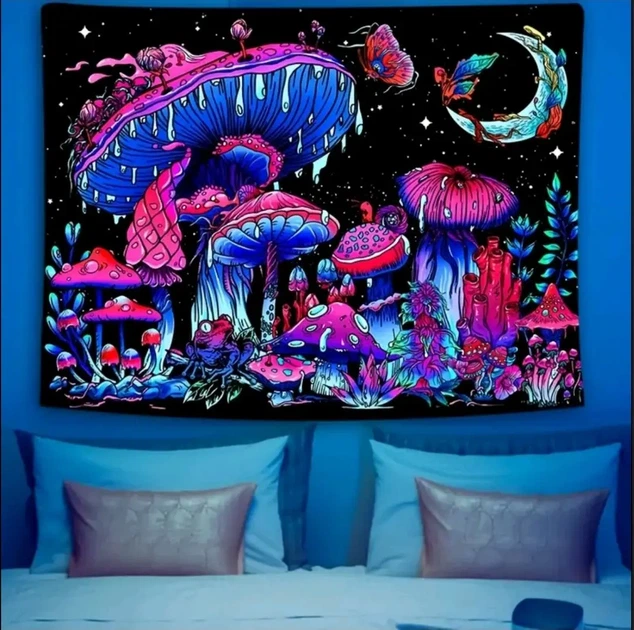 Гобелен с грибами 149×129,гобелен флуоресцентный,гобелен на стену светит в ультрафиолете,яркий - Фото 1 Гобелен с грибами 149×129,гобелен флуоресцентный,гобелен на стену светит в ультрафиолете,яркий - изображение 1