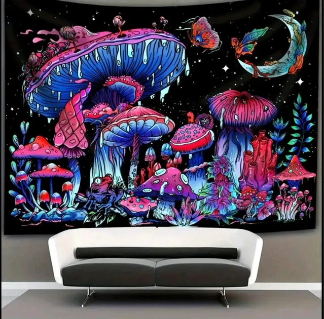 Гобелен с грибами 149×129,гобелен флуоресцентный,гобелен на стену светит в ультрафиолете,яркий - Фото 4 Гобелен с грибами 149×129,гобелен флуоресцентный,гобелен на стену светит в ультрафиолете,яркий - изображение 4