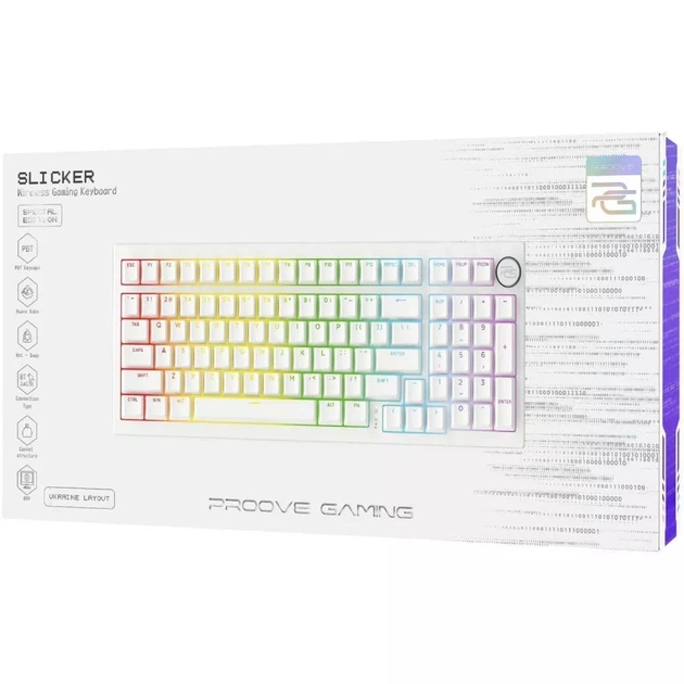 Бездротова клавіатура Proove Gaming Slicker Special Edition White ENG + UA, 4000mAh, Hot-Swap, RGB, 2.4GHz/Bluetooth/USB - Фото 7 Бездротова клавіатура Proove Gaming Slicker Special Edition White ENG + UA, 4000mAh, Hot-Swap, RGB, 2.4GHz/Bluetooth/USB - изображение 7