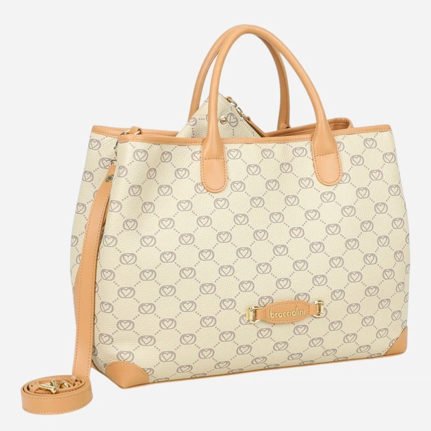 Torebka shopper damska skórzana Braccialini B19051-PP-305 Beżowa - obraz 4