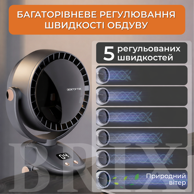 Вентилятор акумуляторний безлопатевий настільний з автоповоротом та затискачем Чорний 3600 mAh 6 швидкостей - Фото 2 Вентилятор акумуляторний безлопатевий настільний з автоповоротом та затискачем Чорний 3600 mAh 6 швидкостей - зображення 2