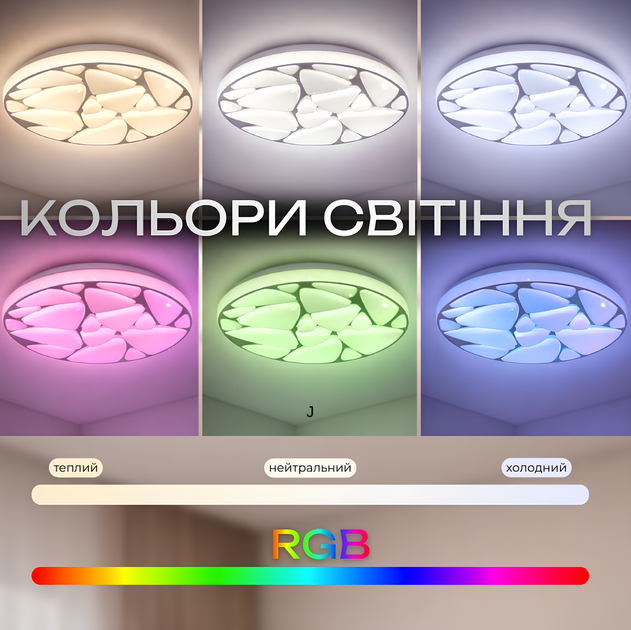Світлодіодний стельовий смарт-світильник 48W+5W RGB з пультом і Bluetooth 3000-6500K білий VALESO LY564-400 WH - зображення 6