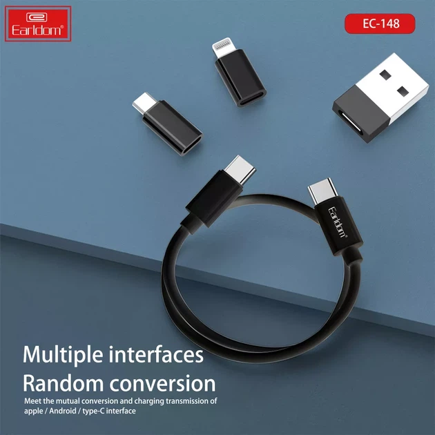 Набор кабелей и адаптеров Earldom EC-148 универсальный комплект переходников USB, Type-C, Lightning, Micro USB, дорожный набор для зарядки телефона - изображение 2
