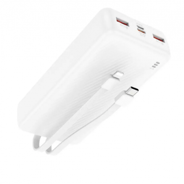 Зовнішній акумулятор Powerbank BOROFONE BJ57A із швидкою зарядкою 22.5 Вт 20000 мАг та вбудованим кабелем Type-C/Lightning Білий - зображення 2