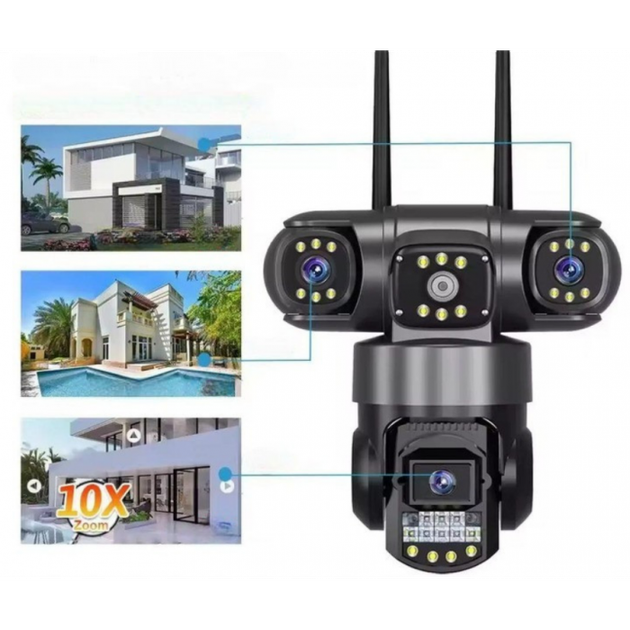 Уличная поворотная IP-камера Nectronix SC-28-4G Камера видеонаблюдения на сим-карте V380PRO три линзы 12MP датчик движения - изображение 3