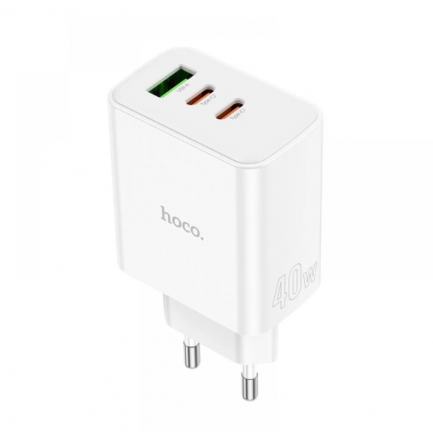 Мережевий зарядний пристрій адаптер зі швидкою зарядкою HOCO C126A Pure 1USB/2Type-C 40Вт PD2.0/QC3.0/FCP/AFC - зображення 3