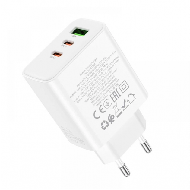 Мережевий зарядний пристрій адаптер зі швидкою зарядкою HOCO C126A Pure 1USB/2Type-C 40Вт PD2.0/QC3.0/FCP/AFC - зображення 5