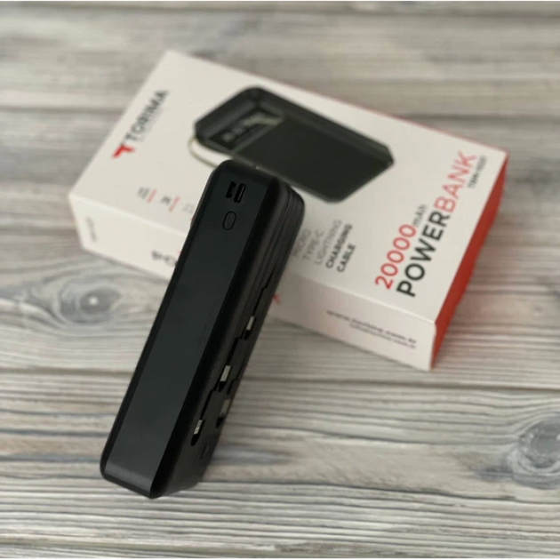 Зовнішній акумулятор Power bank TORIMA TRM-1021 20000 mAh із вбудованими кабелями Micro-USB/Type-C/Lightning iPhone/USB Чорний - зображення 12