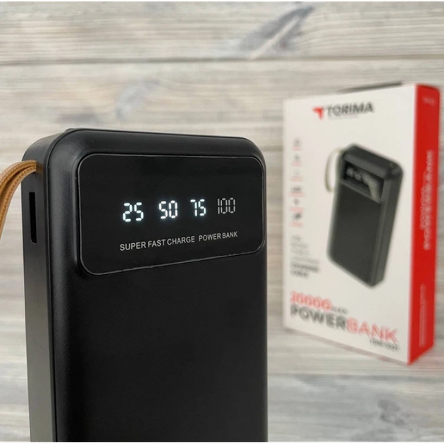 Зовнішній акумулятор Power bank TORIMA TRM-1021 20000 mAh із вбудованими кабелями Micro-USB/Type-C/Lightning iPhone/USB Чорний - зображення 14