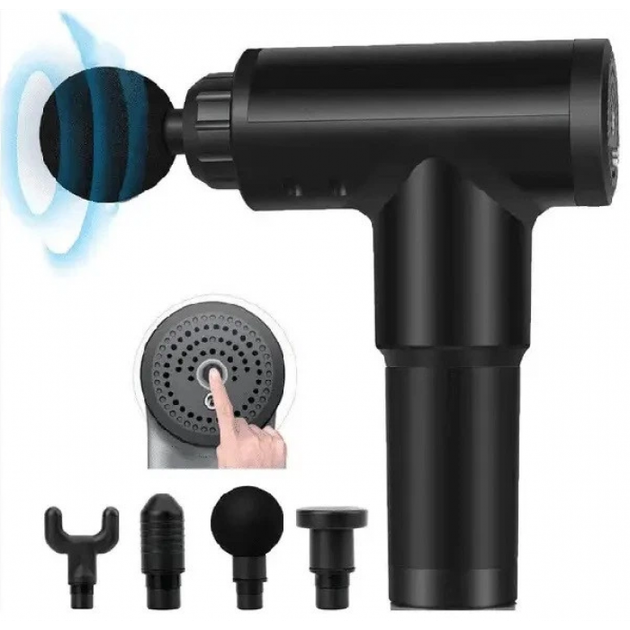 Массажер аккумуляторный для тела Fascial Gun GB-820 мышечный портативный ручной 4 насадки Черный - изображение 4