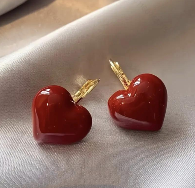 Сережки петли красные сердечки с красными сердечками Золотой Бургунди (2129*) - Фото 1 Сережки петли красные сердечки с красными сердечками Золотой Бургунди (2129*) - изображение 1