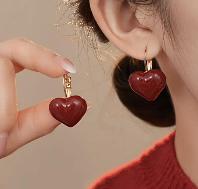 Сережки петли красные сердечки с красными сердечками Золотой Бургунди (2129*) - Фото 3 Сережки петли красные сердечки с красными сердечками Золотой Бургунди (2129*) - изображение 3