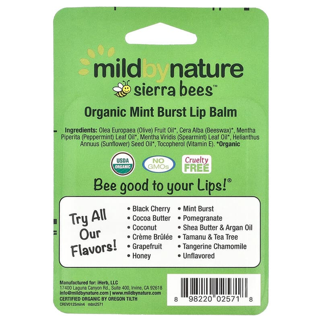 Бальзами для губ Sierra Bees "Organic Lip Balms" з маслом перцевої м'яти (4 шт) - зображення 3