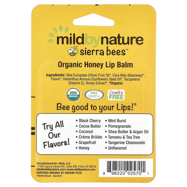 Бальзамы для губ Mild By Nature, Sierra Bees "Organic Lip Balms" с медом (4 шт) - изображение 3