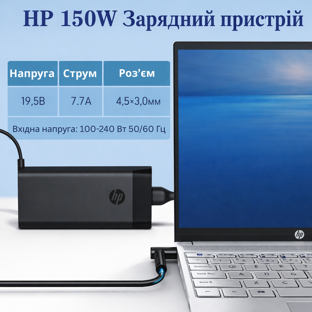 Блок питания HP 150W oval case 4.5x3.0 мм (Blue-Pin) 19.5V 7.7A - Фото 3 Блок питания HP 150W oval case 4.5x3.0 мм (Blue-Pin) 19.5V 7.7A - зображення 3